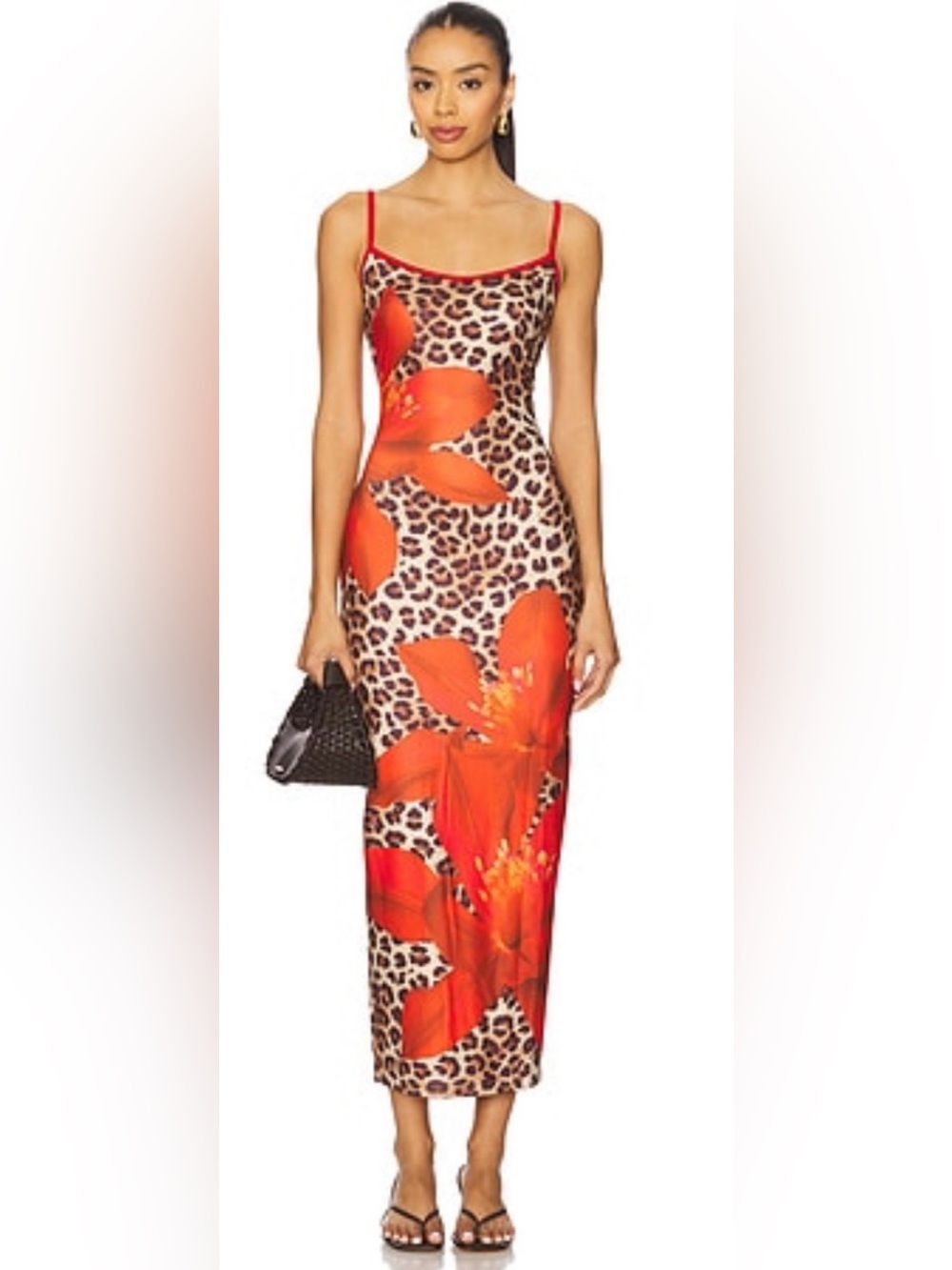 RUNAWAY Victoria Midi Dress Leopard Floral Lined Women S Resort Tropical Elegant
